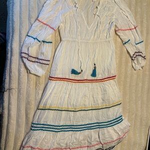 White Boho Dress with Colorful Trim